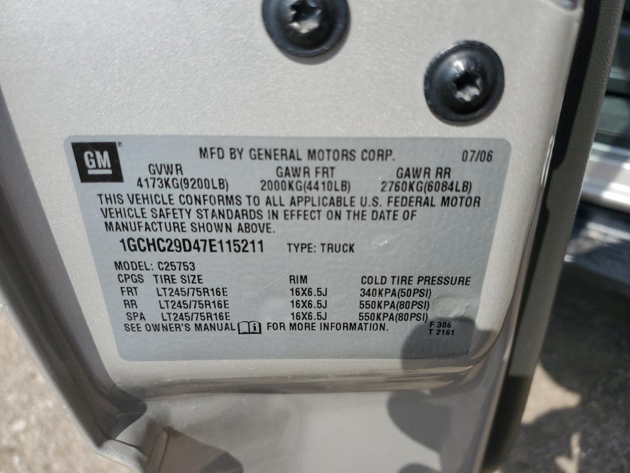 2007 Chevrolet Silverado C2500 Heavy Duty VIN: 1GCHC29D47E115211 Lot: 65456275