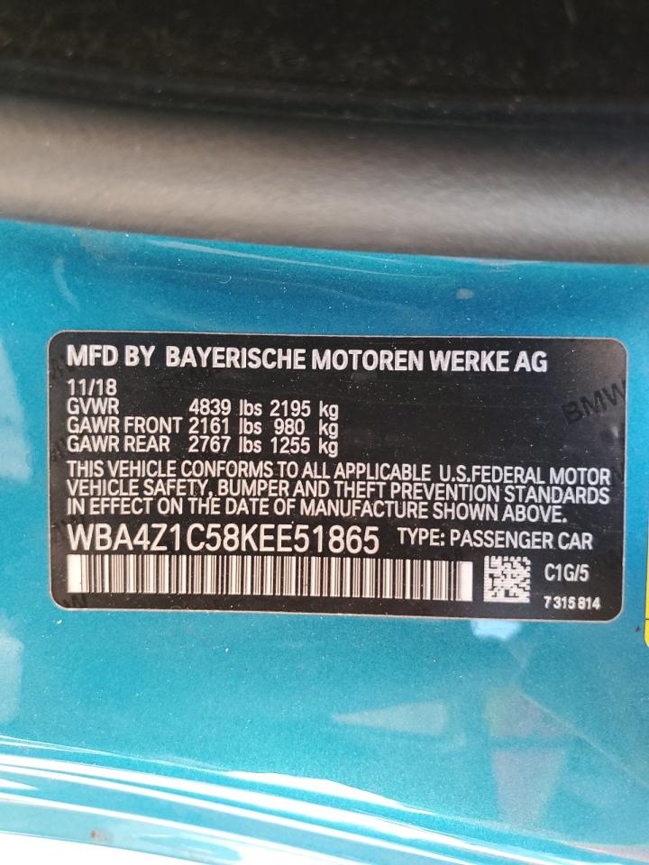 2019 BMW 430I VIN: WBA4Z1C58KEE51865 Lot: 62601675