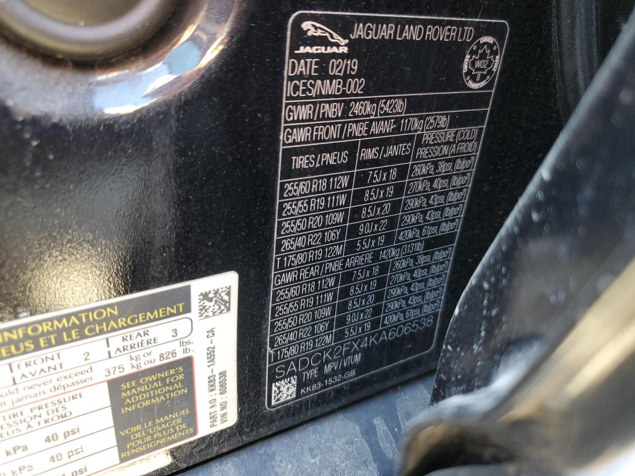 sadck2fx4ka606538 SADCK2FX4KA606538 2019 Jaguar F-Pace Prestige