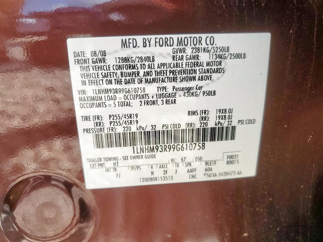 1LNHM93R99G610758 2009 Lincoln Mks