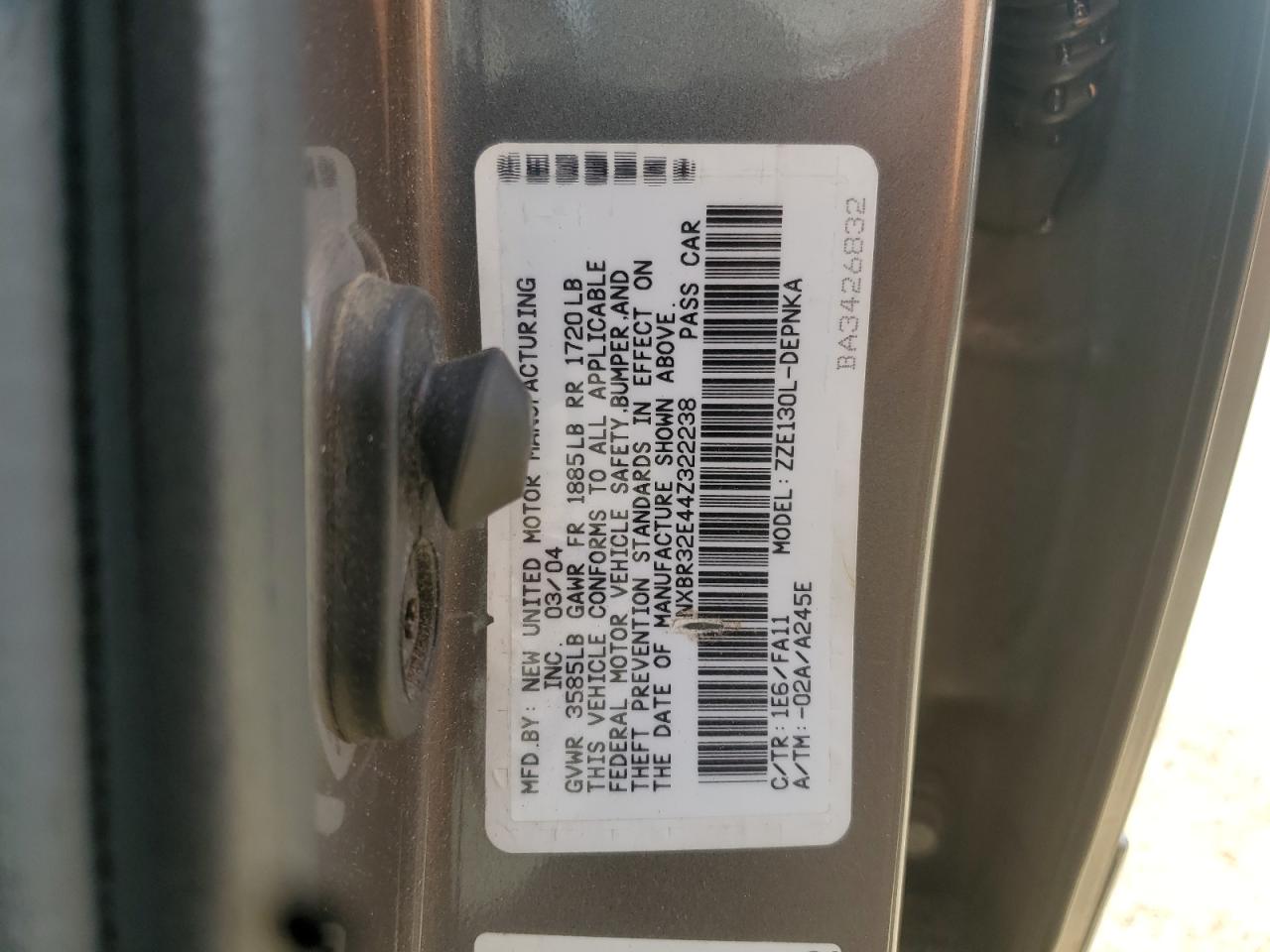 2004 Toyota Corolla Ce VIN: 1NXBR32E44Z322238 Lot: 64764235