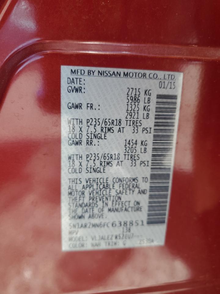 2015 Nissan Pathfinder S VIN: 5N1AR2MN6FC638851 Lot: 64817535