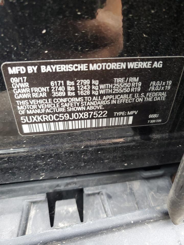 2018 BMW X5 xDrive35I VIN: 5UXKR0C59J0X87522 Lot: 64458765