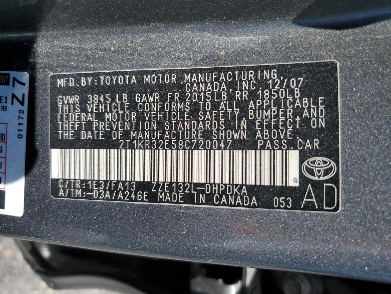2008 Toyota Corolla Matrix Xr VIN: 2T1KR32E58C720047 Lot: 66389605