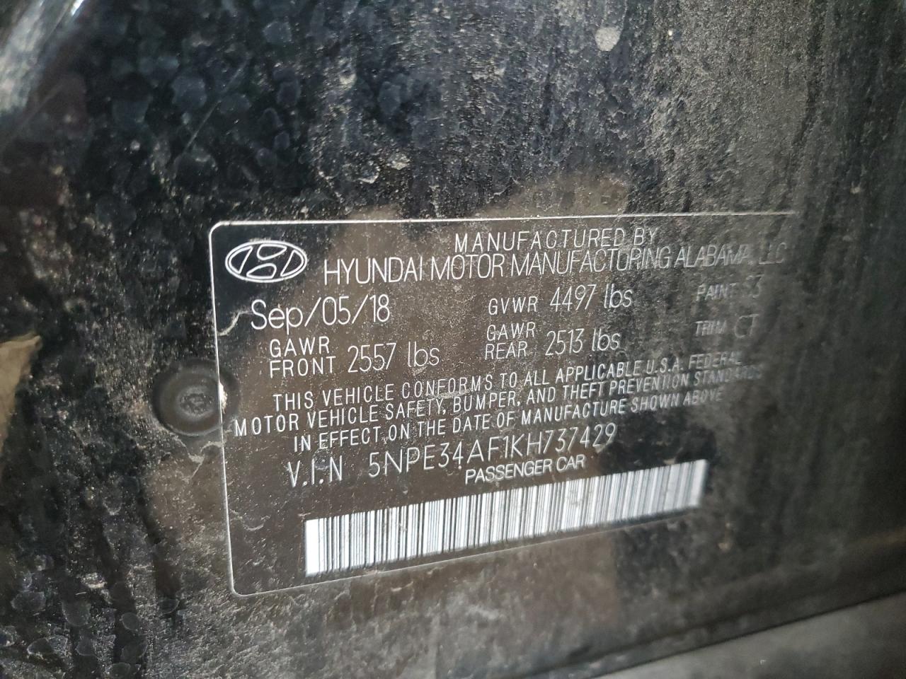 2019 Hyundai Sonata Limited VIN: 5NPE34AF1KH737429 Lot: 65252885