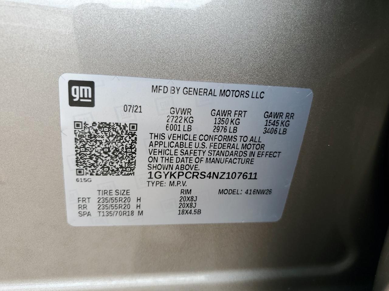 2022 Cadillac Xt6 Premium Luxury VIN: 1GYKPCRS4NZ107611 Lot: 65143055
