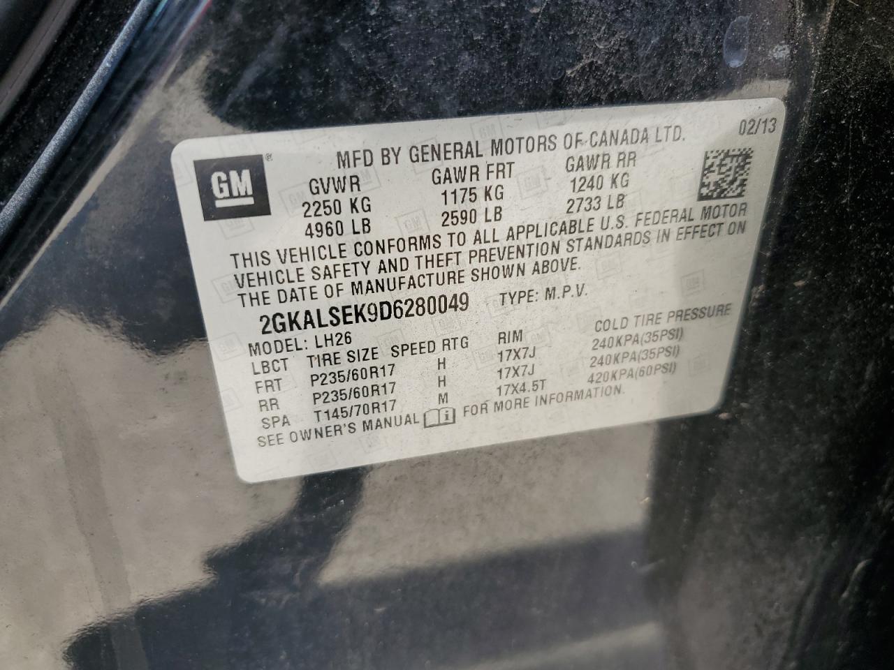 2GKALSEK9D6280049 2013 GMC Terrain Sle