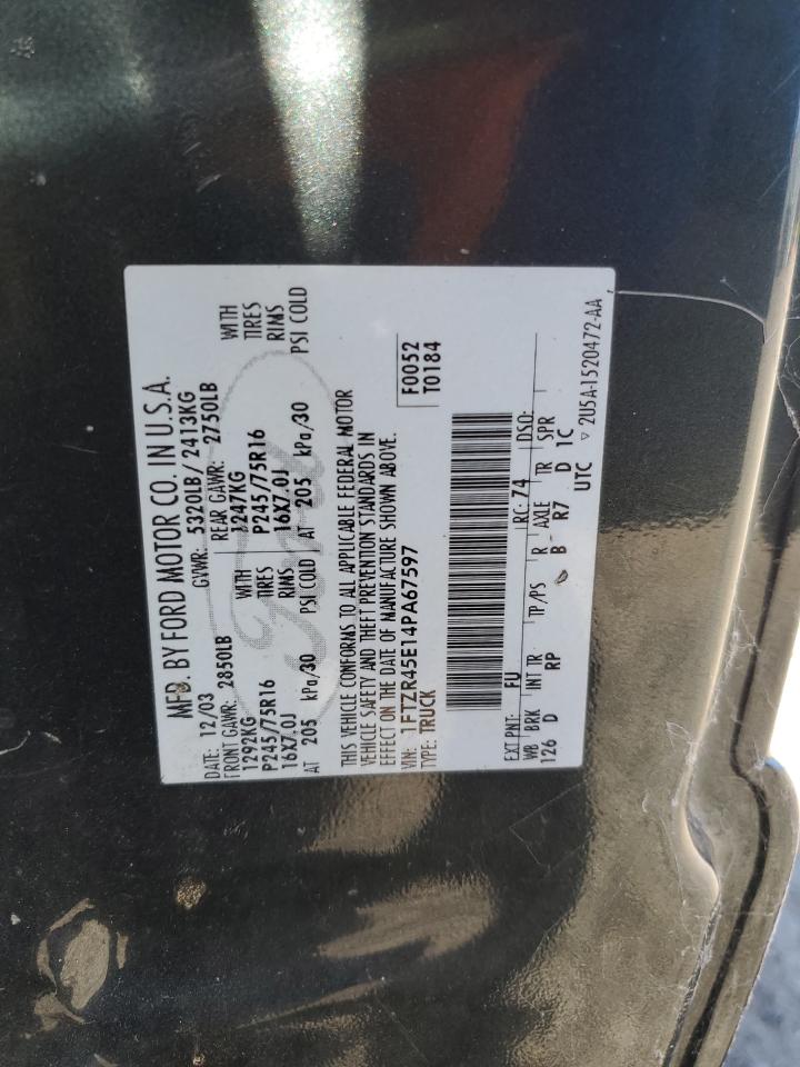 2004 Ford Ranger Super Cab VIN: 1FTZR45E14PA67597 Lot: 64696765