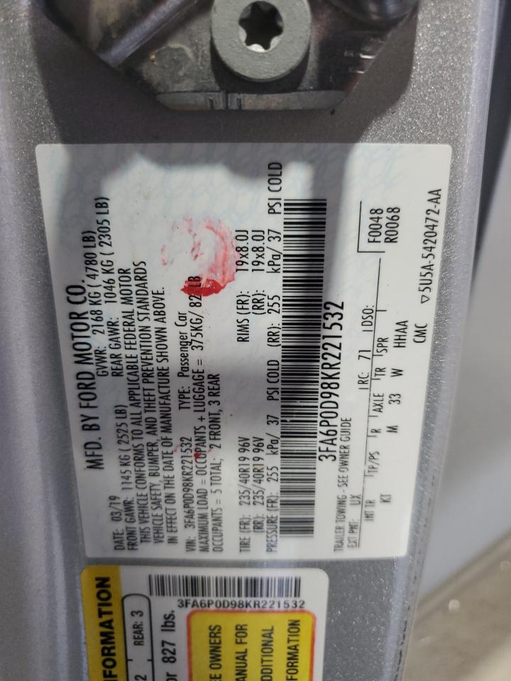 2019 Ford Fusion Titanium VIN: 3FA6P0D98KR221532 Lot: 65466985