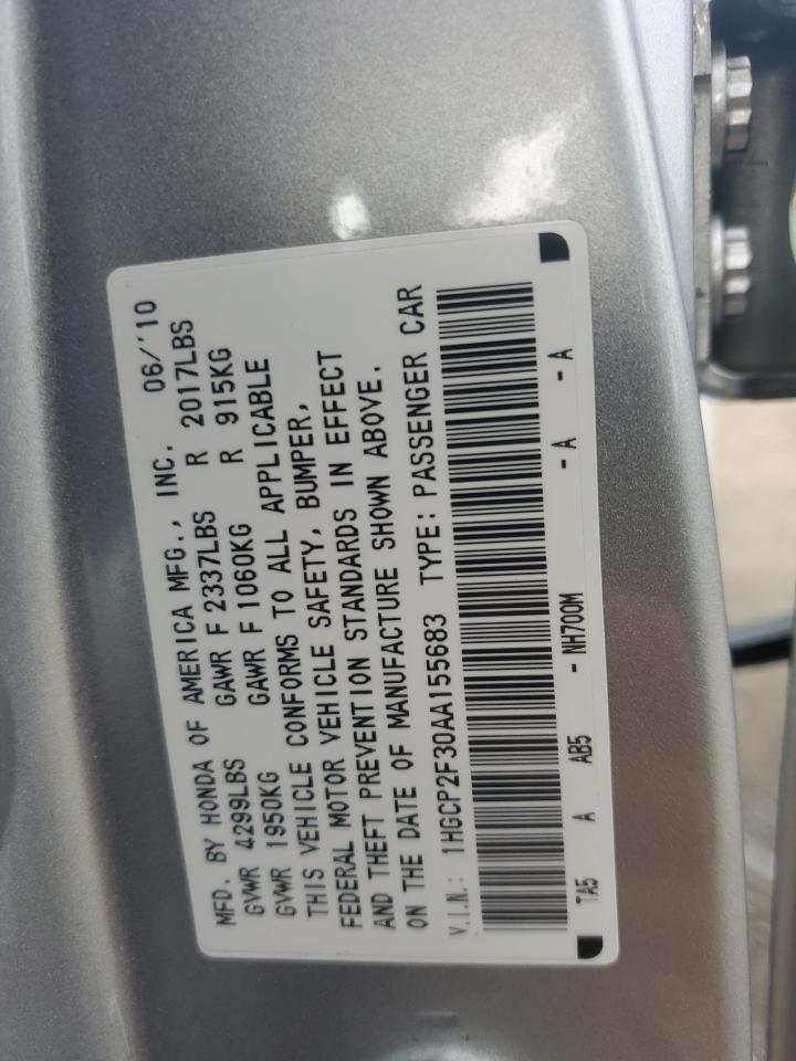 2010 Honda Accord Lx VIN: 1HGCP2F30AA155683 Lot: 64220015