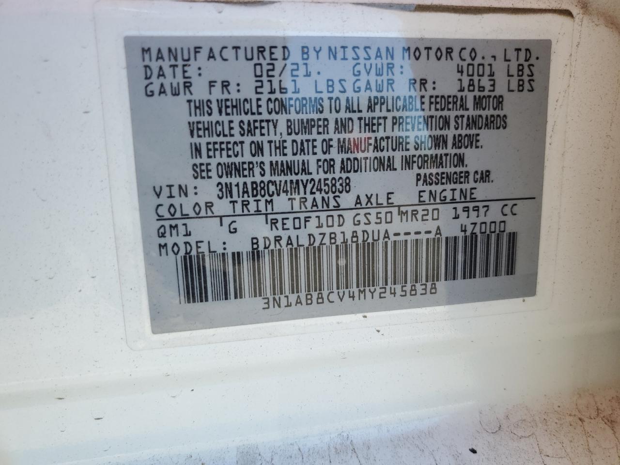 2021 Nissan Sentra Sv VIN: 3N1AB8CV4MY245838 Lot: 64070475