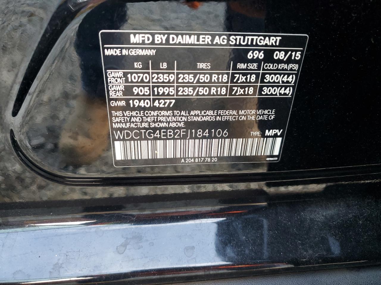 2015 Mercedes-Benz Gla 250 VIN: WDCTG4EB2FJ184106 Lot: 64494135