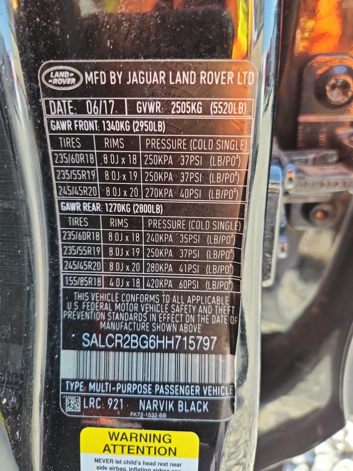2017 Land Rover Discovery Sport Hse VIN: SALCR2BG6HH715797 Lot: 64661395
