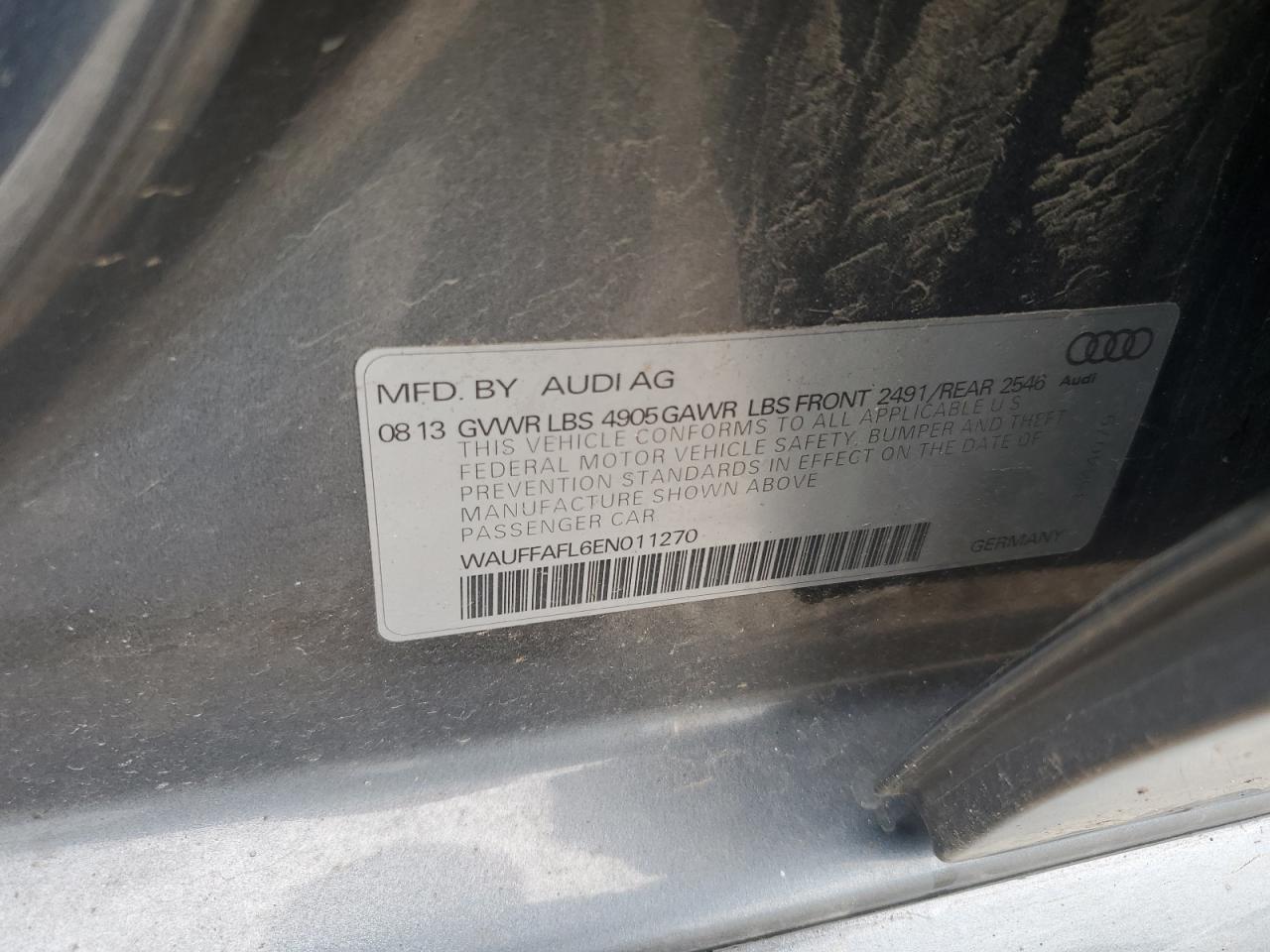 2014 Audi A4 Premium Plus VIN: WAUFFAFL6EN011270 Lot: 63188295