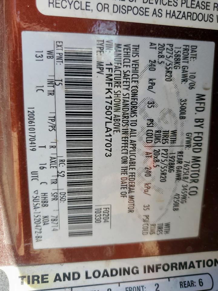 2007 Ford Expedition El Eddie Bauer VIN: 1FMFK17507LA17073 Lot: 64817225