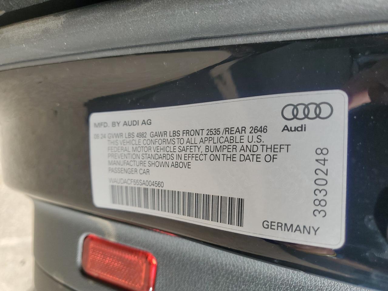 2025 Audi A5 Premium 45 VIN: WAUDACF55SA004560 Lot: 63296595