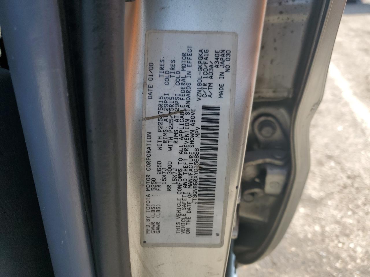 2000 Toyota 4Runner Sr5 VIN: JT3GN86RXY0156888 Lot: 64996735