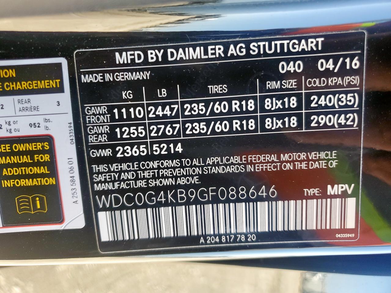2016 Mercedes-Benz Glc 300 4Matic VIN: WDC0G4KB9GF088646 Lot: 64128745