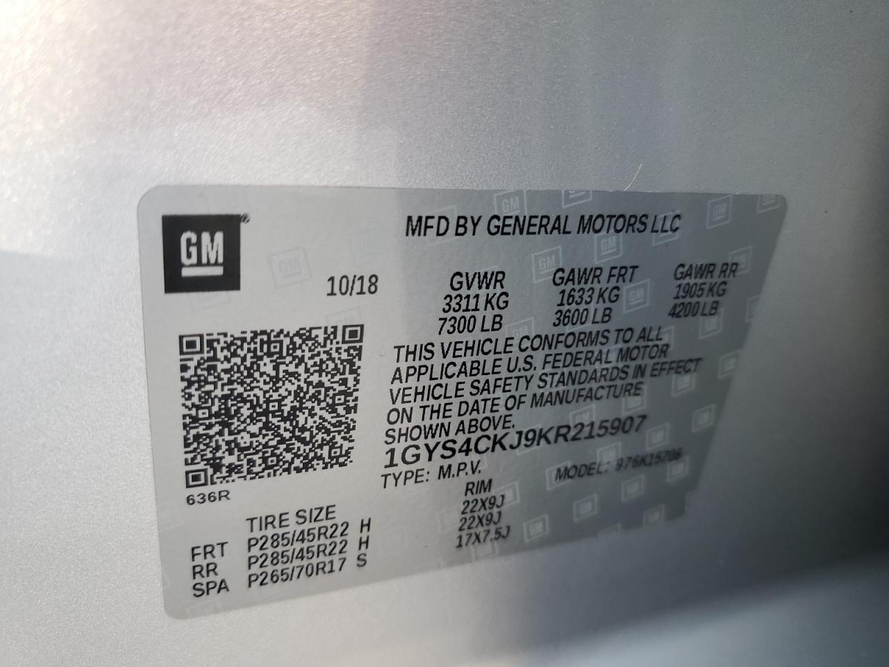 2019 Cadillac Escalade Premium Luxury VIN: 1GYS4CKJ9KR215907 Lot: 64737905