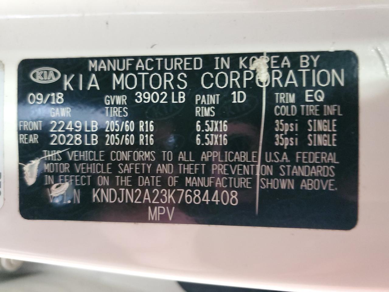 2019 Kia Soul VIN: KNDJN2A23K7684408 Lot: 65312085