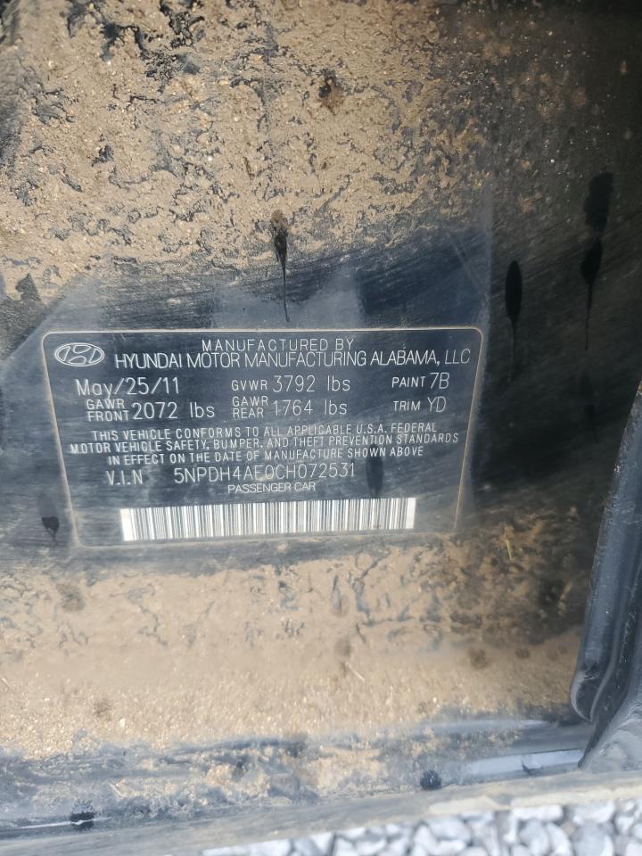 2012 Hyundai Elantra Gls VIN: 5NPDH4AE0CH072531 Lot: 66174705