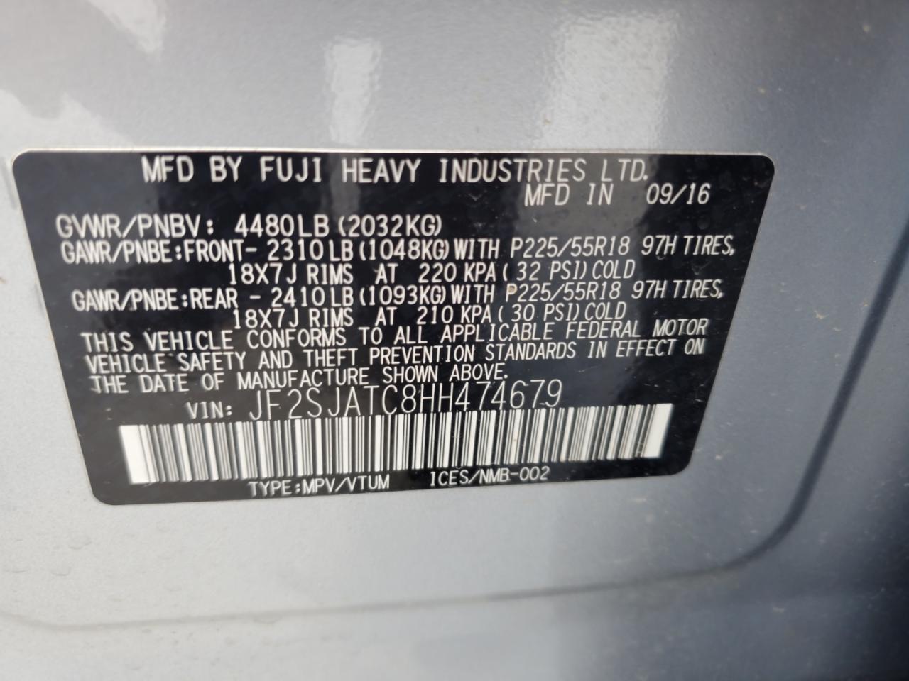 2017 Subaru Forester 2.5I Touring VIN: JF2SJATC8HH474679 Lot: 63566695