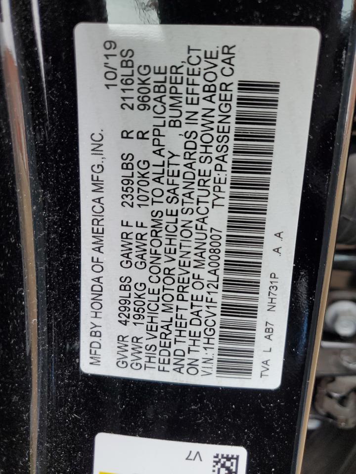 2020 Honda Accord Lx VIN: 1HGCV1F12LA008007 Lot: 65178835
