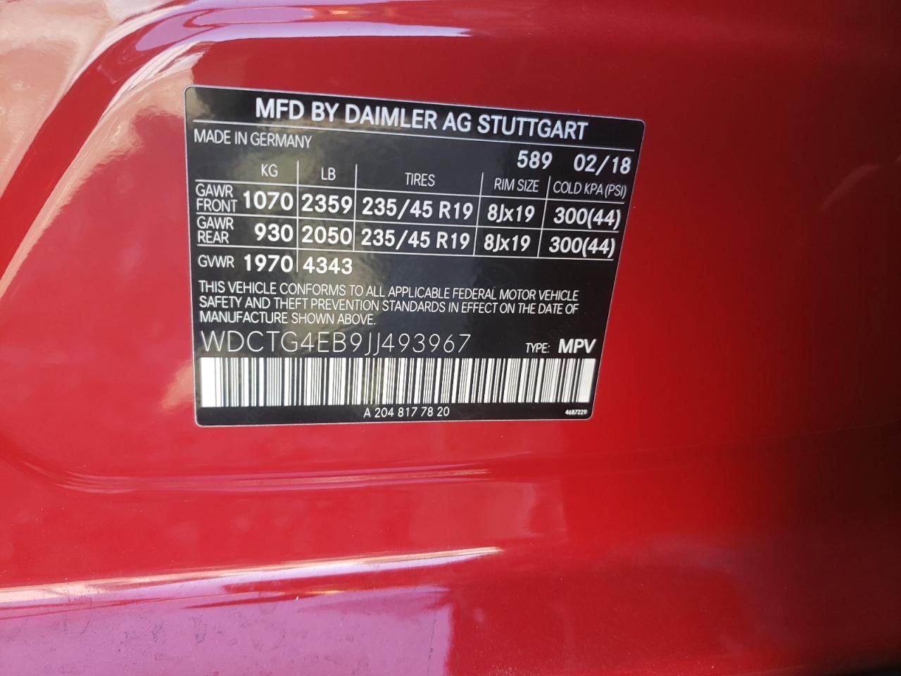 wdctg4eb9jj493967 WDCTG4EB9JJ493967 2018 Mercedes-Benz Gla 250