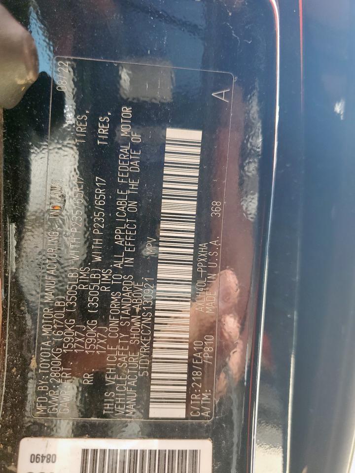 2022 Toyota Sienna Xle VIN: 5TDYRKEC7NS130921 Lot: 64811575