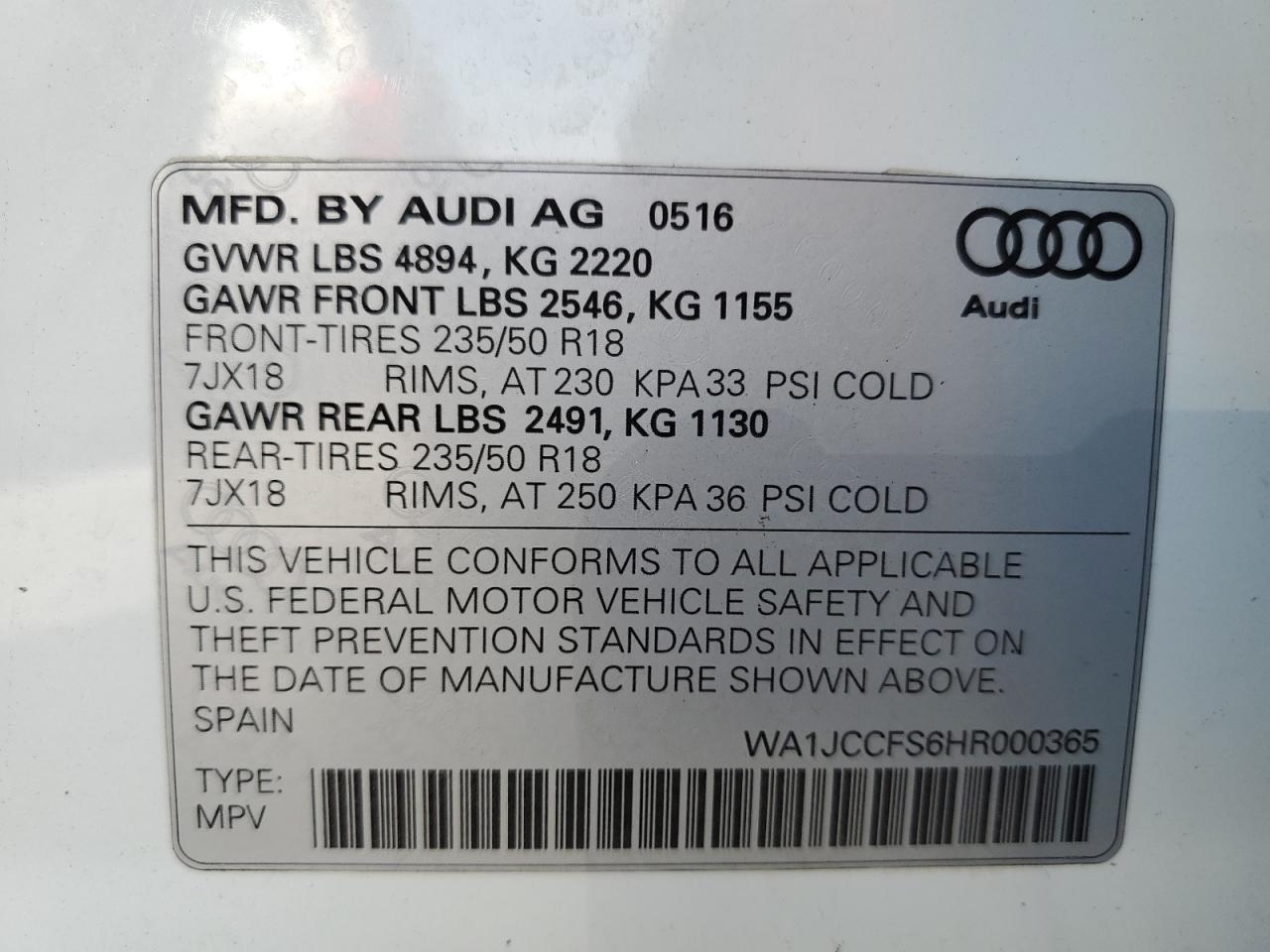 2017 Audi Q3 Premium Plus VIN: WA1JCCFS6HR000365 Lot: 65855465