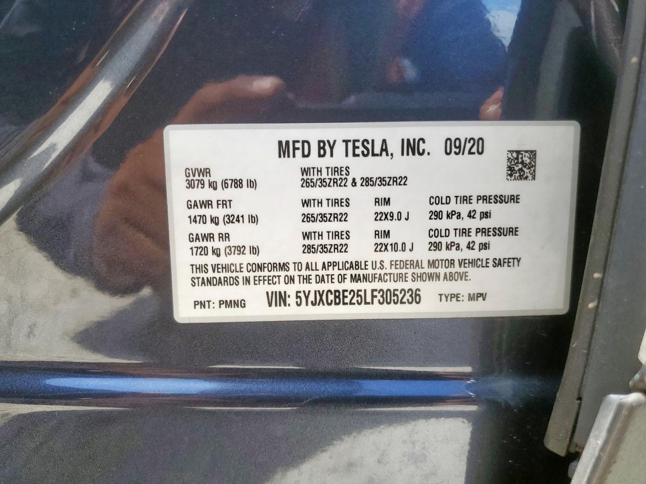 2020 Tesla Model X VIN: 5YJXCBE25LF305236 Lot: 65386265