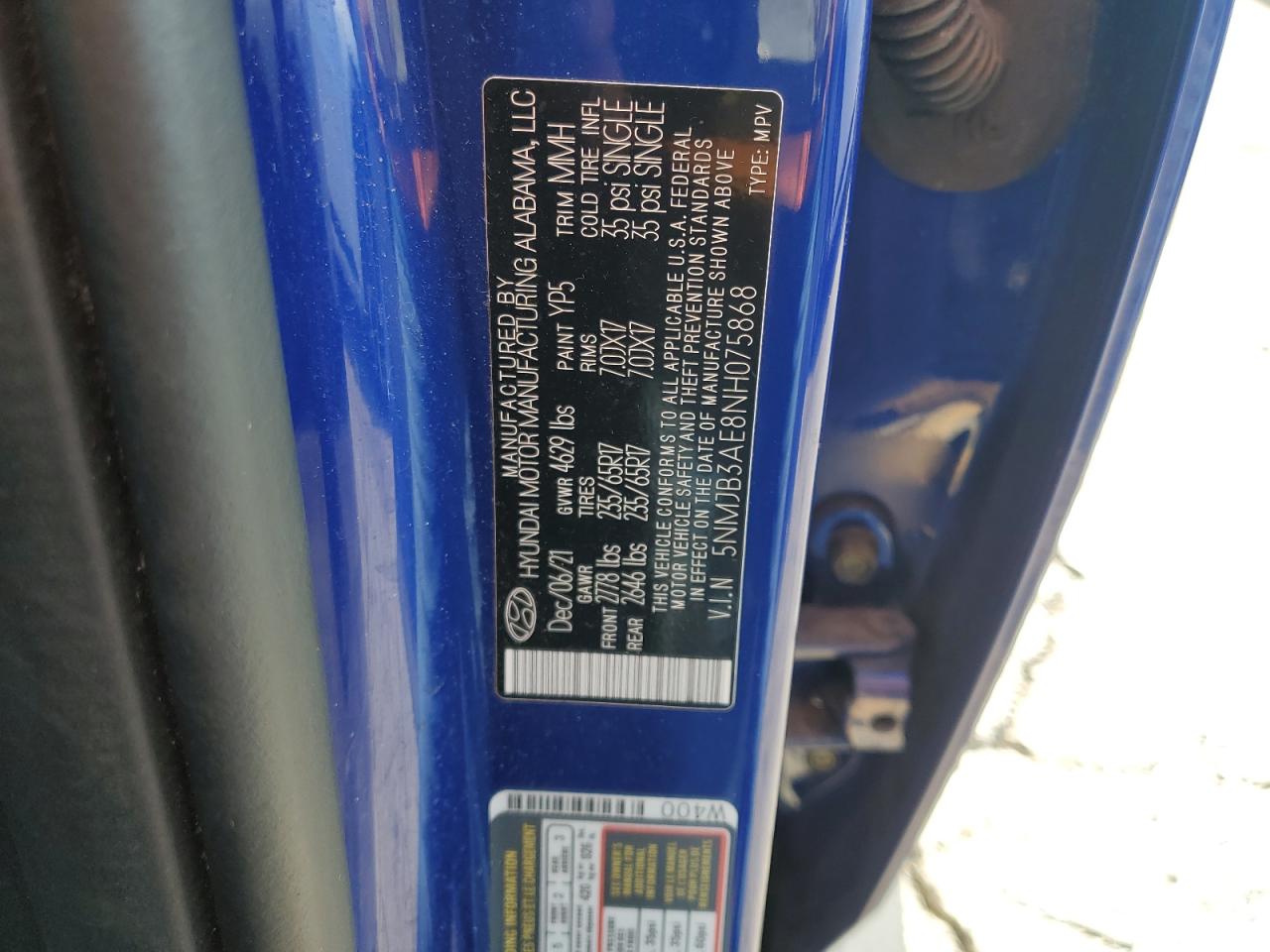 2022 Hyundai Tucson Sel VIN: 5NMJB3AE8NH075868 Lot: 63753305