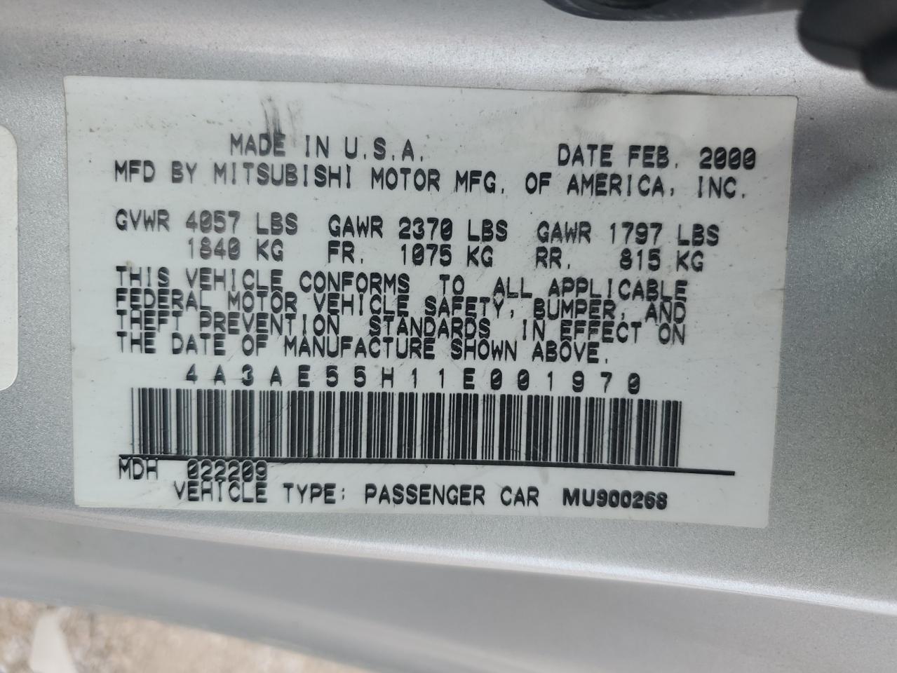 2001 Mitsubishi Eclipse Spyder Gt VIN: 4A3AE55H11E001970 Lot: 67536835