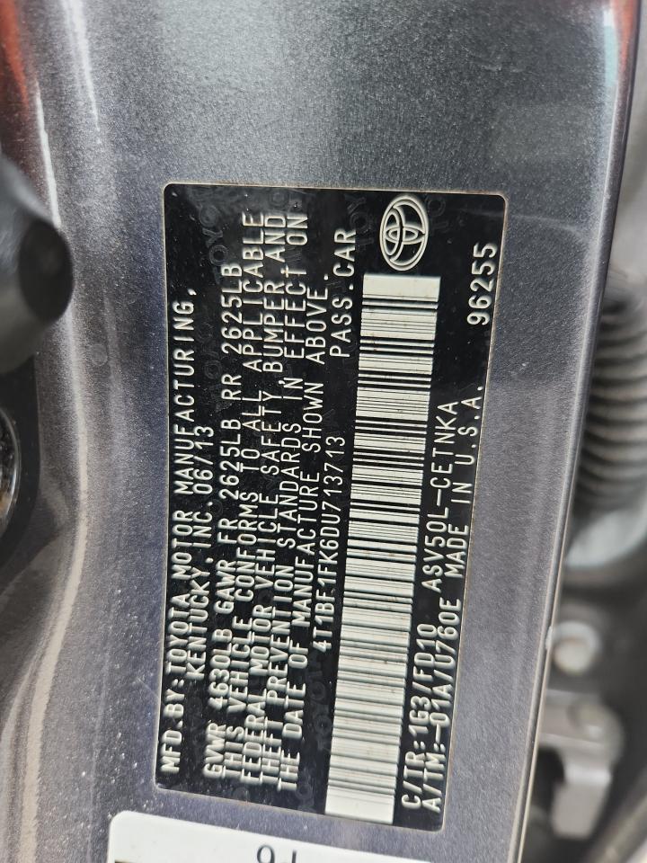 2013 Toyota Camry L VIN: 4T1BF1FK6DU713713 Lot: 62122675