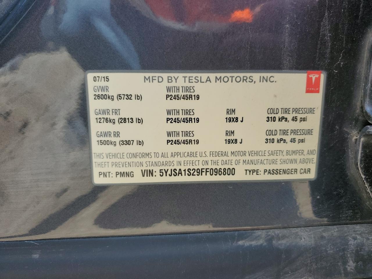 2015 Tesla Model S 70D VIN: 5YJSA1S29FF096800 Lot: 63155685