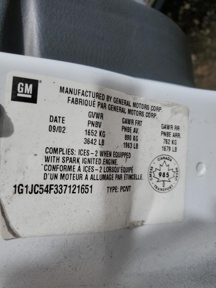 2003 Chevrolet Cavalier VIN: 1G1JC54F337121651 Lot: 65154605