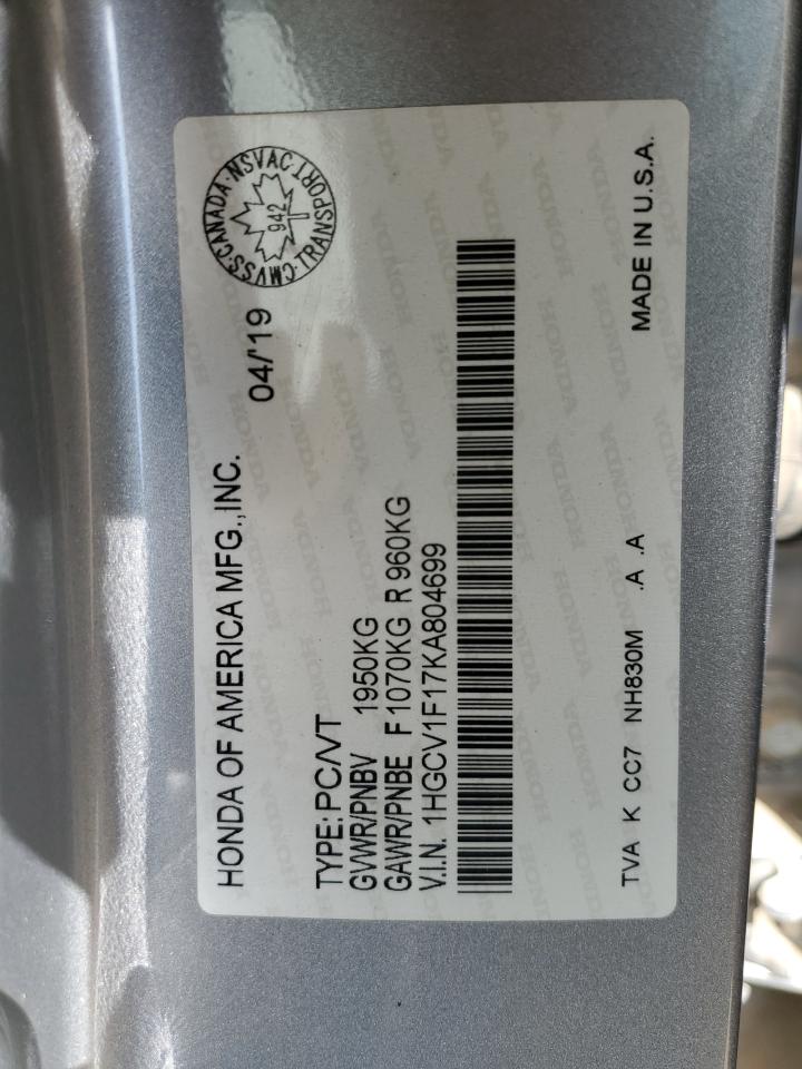 2019 Honda Accord Lx VIN: 1HGCV1F17KA804699 Lot: 63606465