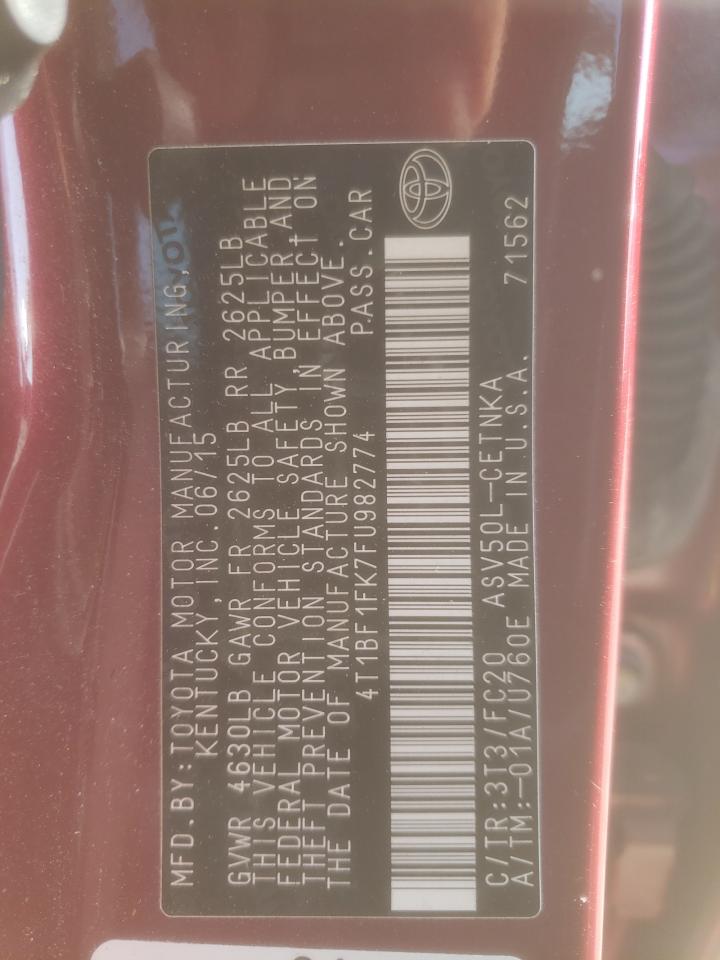 4t1bf1fk7fu982774 4T1BF1FK7FU982774 2015 Toyota Camry Le