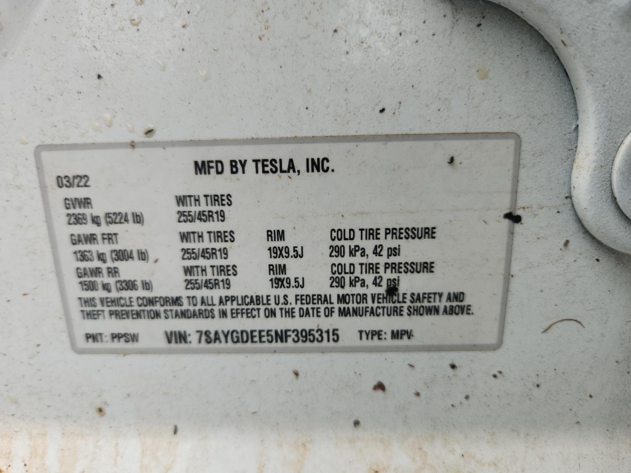 2022 Tesla Model Y VIN: 7SAYGDEE5NF395315 Lot: 64172075