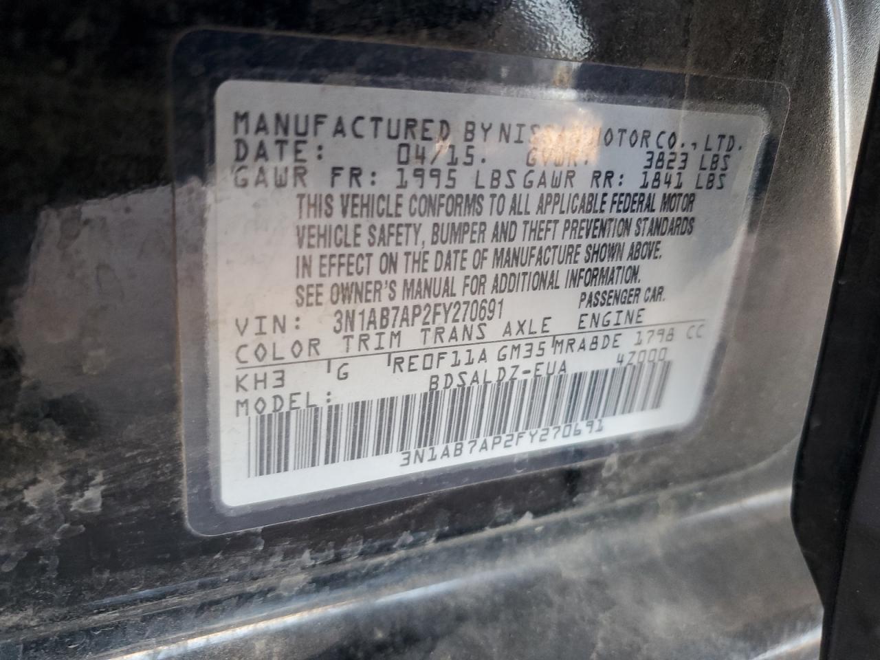 3N1AB7AP2FY270691 2015 Nissan Sentra S