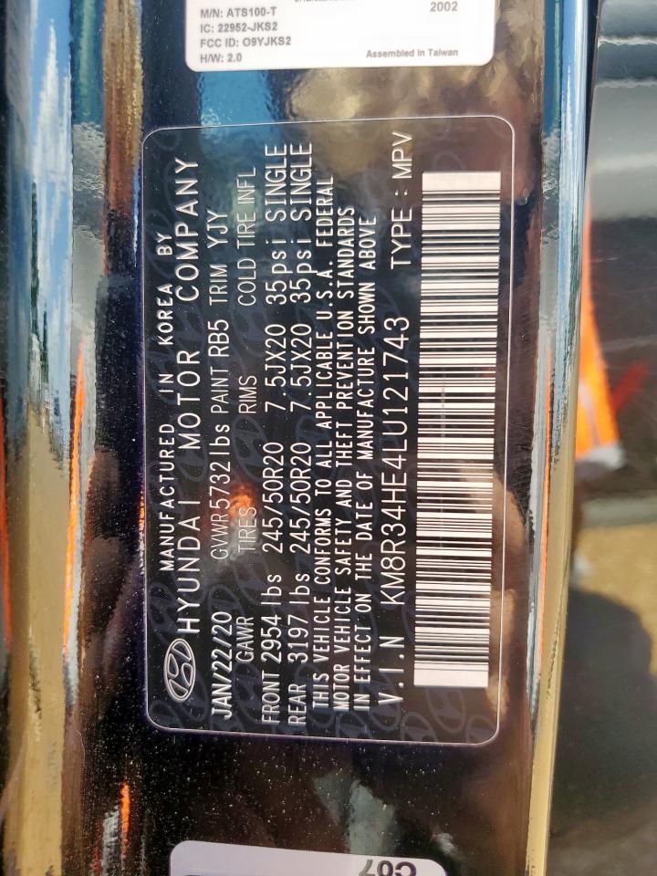 2020 Hyundai Palisade Sel VIN: KM8R34HE4LU121743 Lot: 64978905