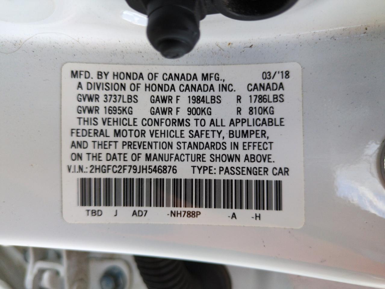 2018 Honda Civic Ex VIN: 2HGFC2F79JH546876 Lot: 63777315