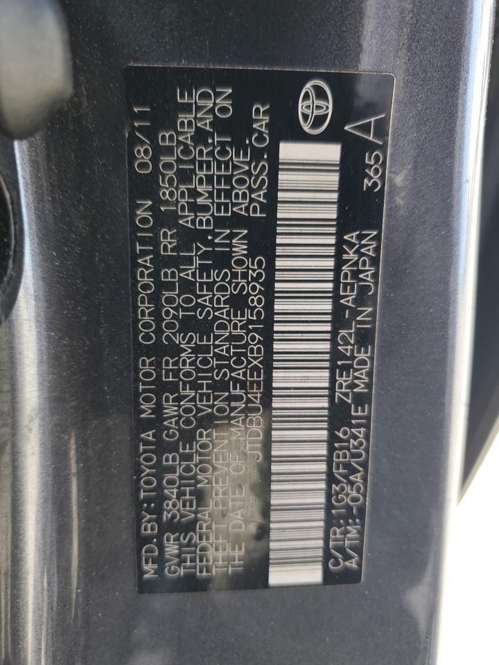 2011 Toyota Corolla Base VIN: JTDBU4EEXB9158935 Lot: 65899635