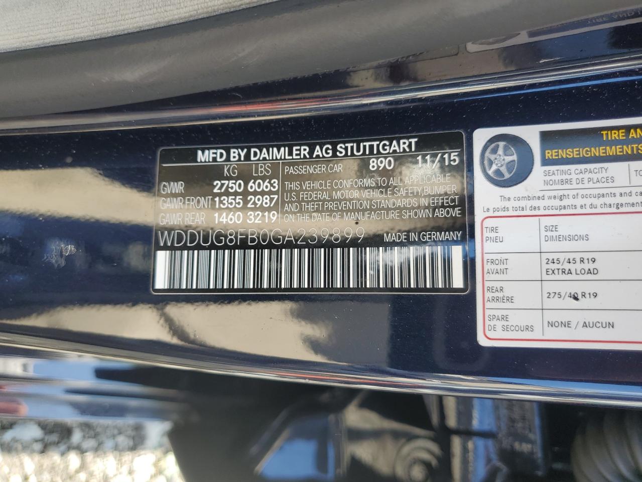 2016 Mercedes-Benz S 550 4Matic VIN: WDDUG8FB0GA239899 Lot: 62931305