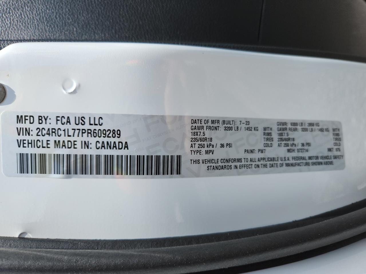 2023 Chrysler Pacifica Hybrid Touring L VIN: 2C4RC1L77PR609289 Lot: 63820605