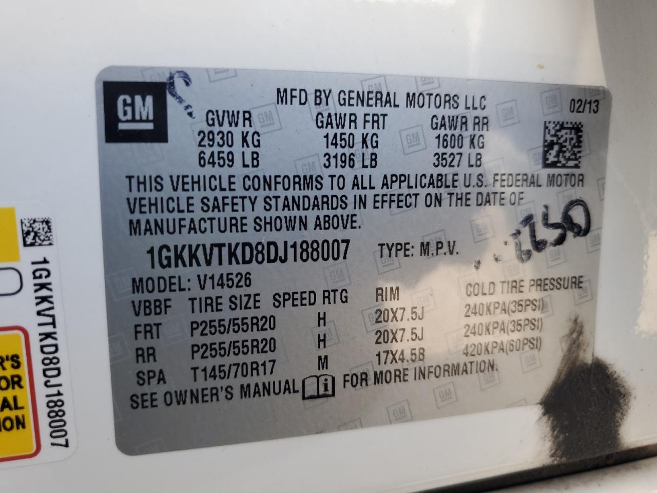 2013 GMC Acadia Denali VIN: 1GKKVTKD8DJ188007 Lot: 63663285