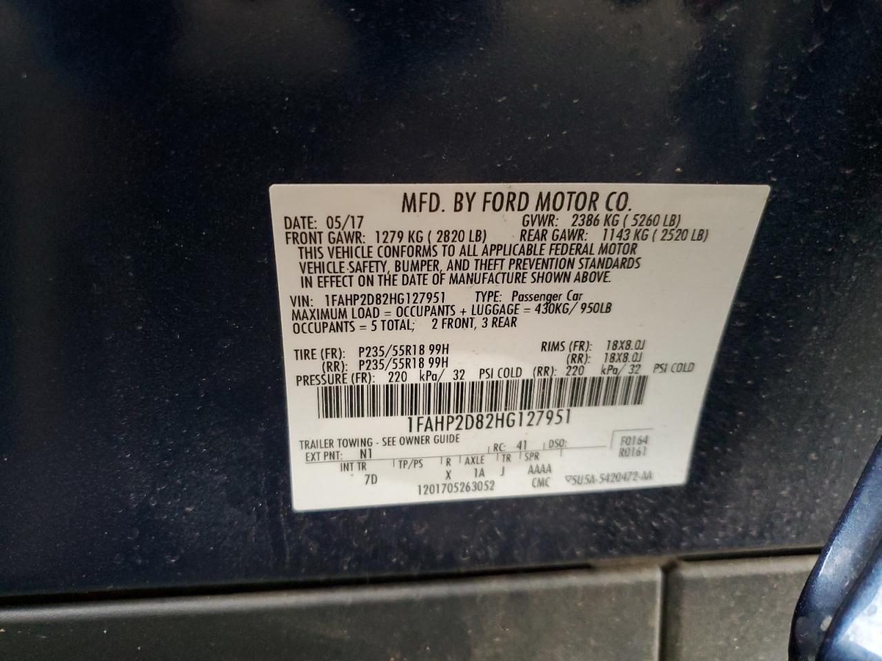 2017 Ford Taurus Se VIN: 1FAHP2D82HG127951 Lot: 64404245