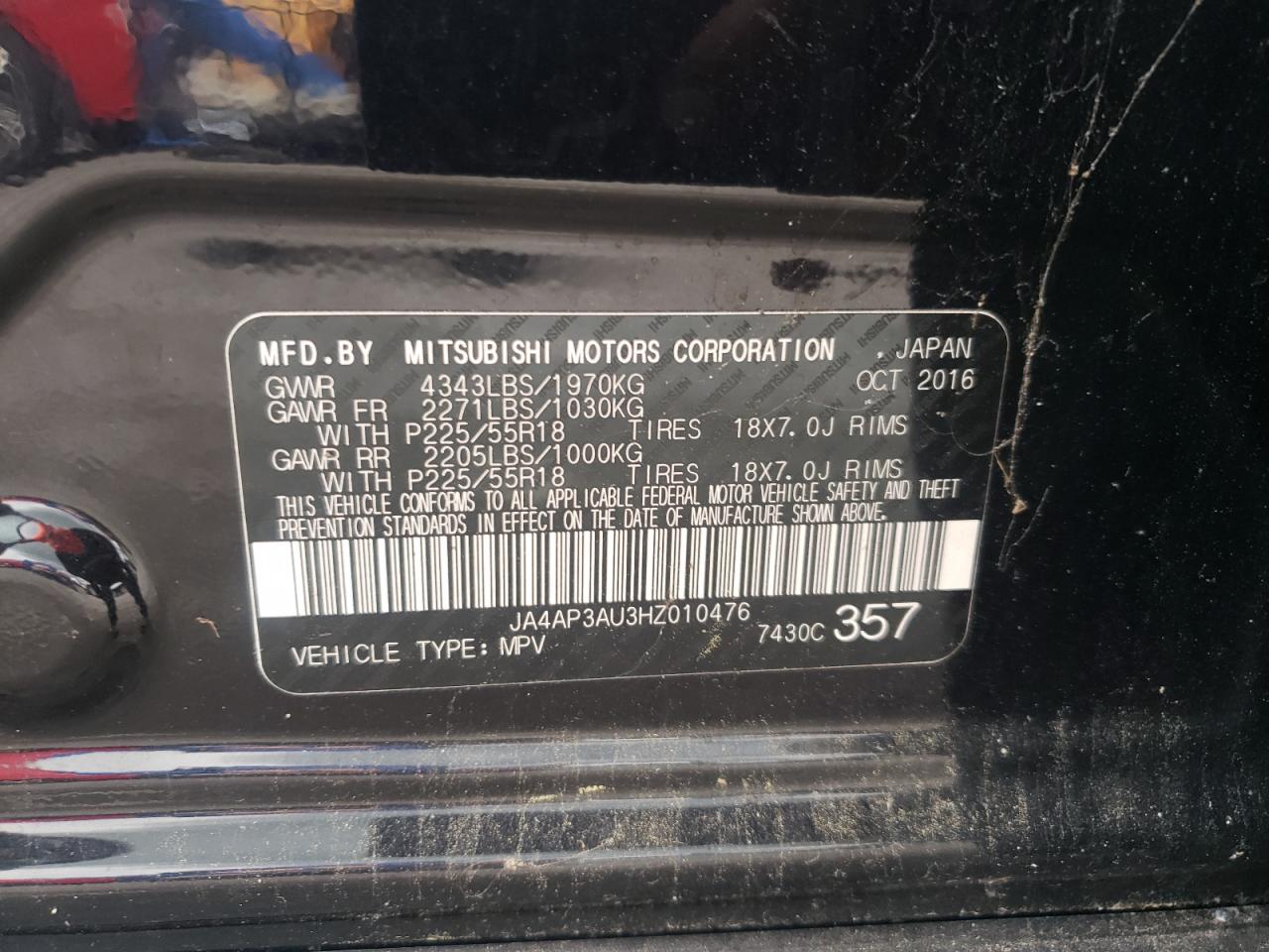 2017 Mitsubishi Outlander Sport Es VIN: JA4AP3AU3HZ010476 Lot: 65116765