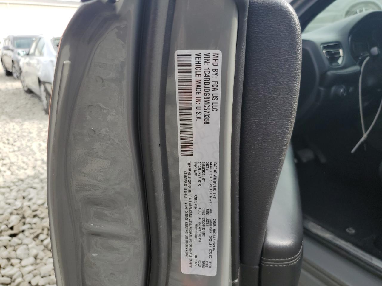 2021 Dodge Durango Gt VIN: 1C4RDJDG8MC578358 Lot: 65346355