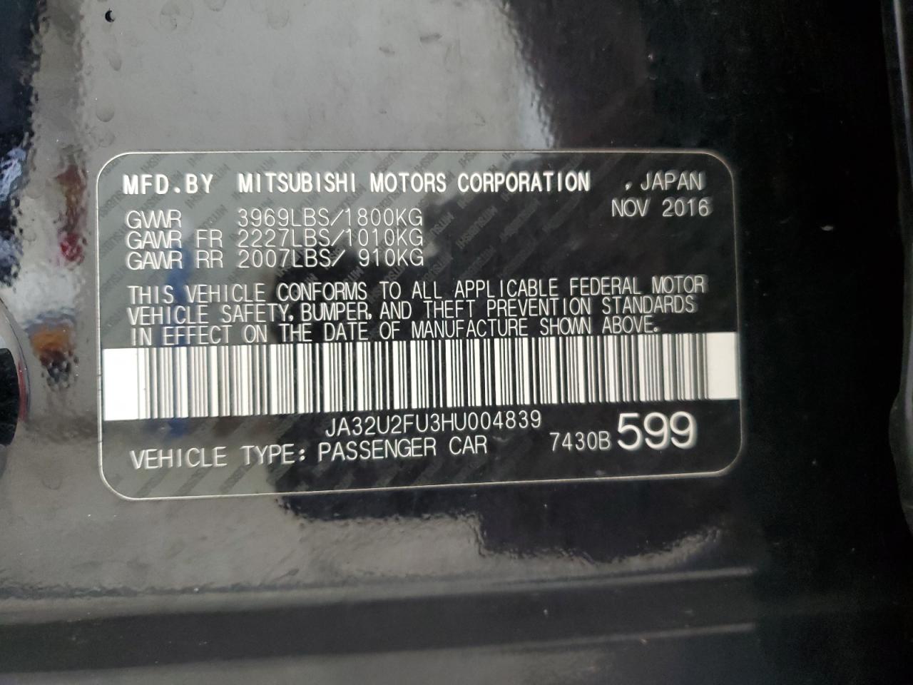 2017 Mitsubishi Lancer Es VIN: JA32U2FU3HU004839 Lot: 64445075